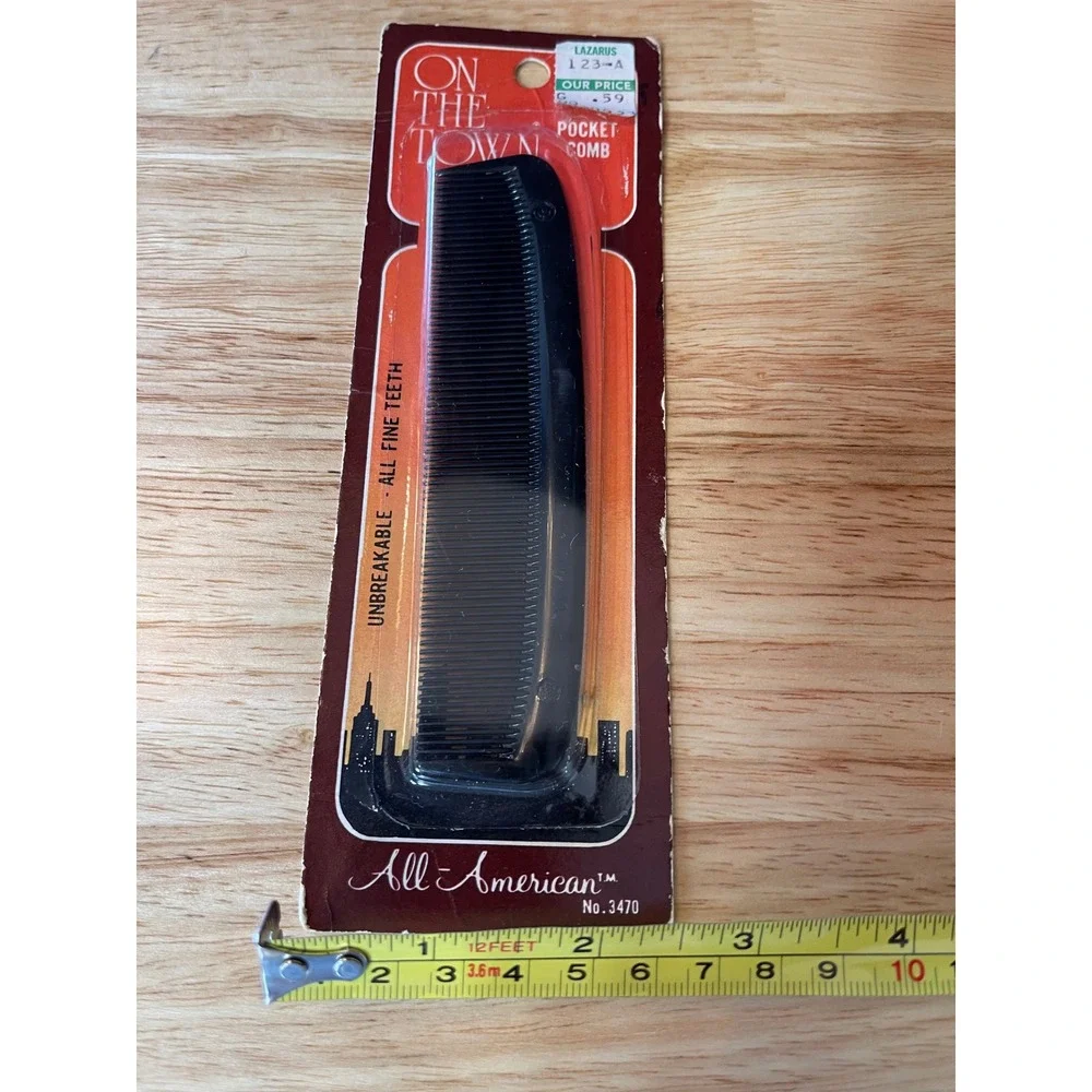 VTG On The Town‎ Pocket Comb All-American 3470 Black Fine Teeth New Unbreakable